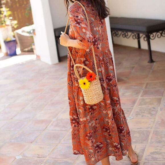 NWT Natural Life | Rebecca Midi Dress Orange Tropical Floral, Womens XL - Picture 4 of 11